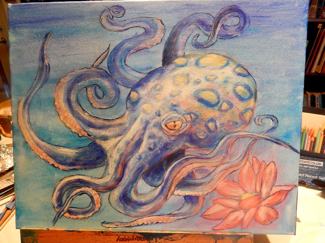 octopus, cephalopod, tentacles, seascape, lotus