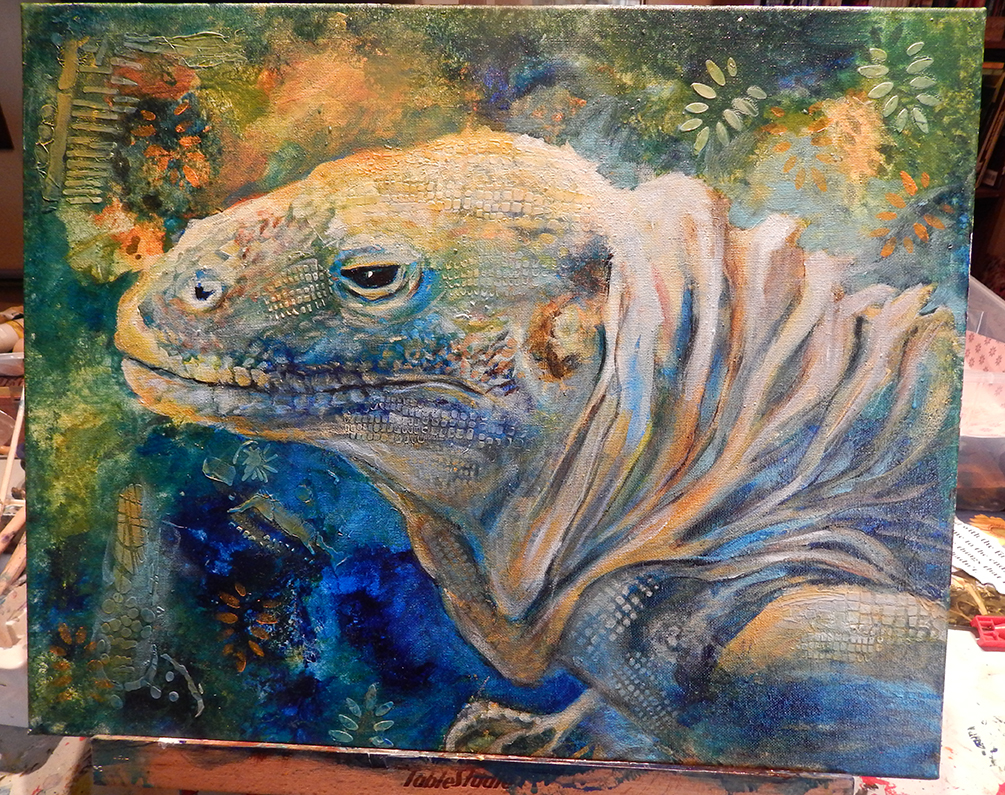iguana, lizard, reptile, wildlife, mixed media