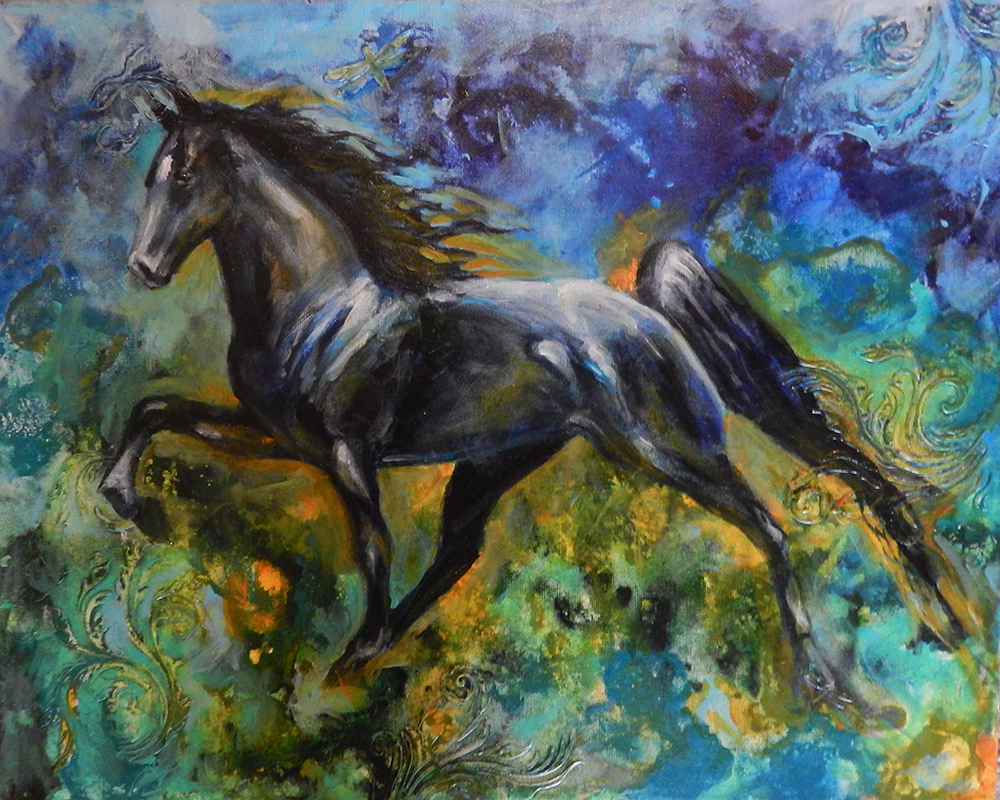 tennessee walking horse, equine art, mixed media