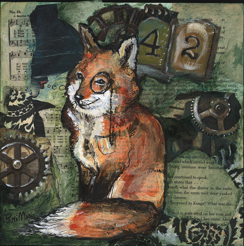 fox, mixed media, tennessee art, animal art